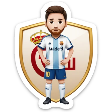 Messi standing on Madrid logo sticker