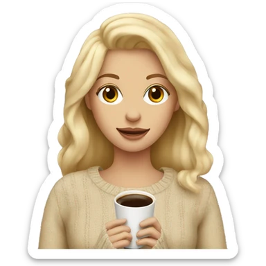 Blonde in a beige sweater and with coffee in her hands sticker