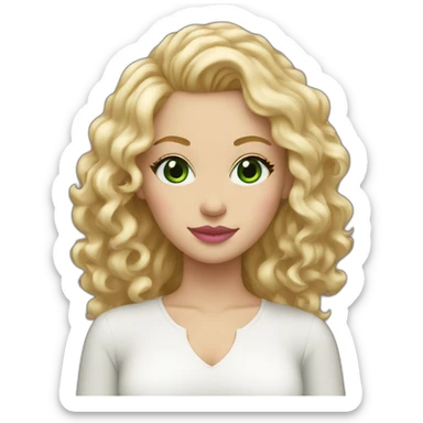 White woman with green eyes, pink lips, blond curly hair sticker