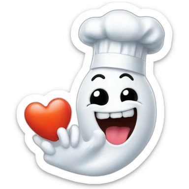 ghost with chef hat blowing a kiss with a heart sticker