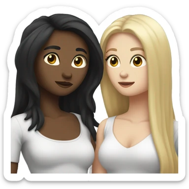 Lesbians with long black hair and white skin romantically looking into each others eyes sticker
