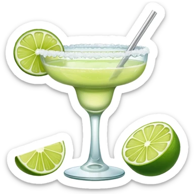 Margarita – glass with salted rim, lime wedge, ice sticker