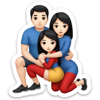 Девушка с большими симками голая на калениях, а заде голый мужчина с членом, лицом перед, держит её большую жопу. белое тело, волосы черные, только они дваем голые sticker