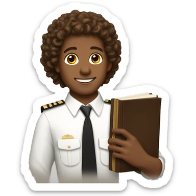mormon missionary with brown extra curly hair holding a book of mormon sticker