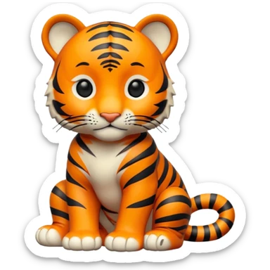 Isolated, breathtakingly vivid and intricately detailed digital illustration of the most incredibly adorable, cute style baby tiger cub figurine imaginable, toy style. sticker