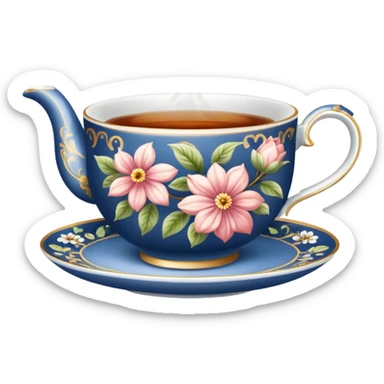 A pretty teacup with hot tea  sticker