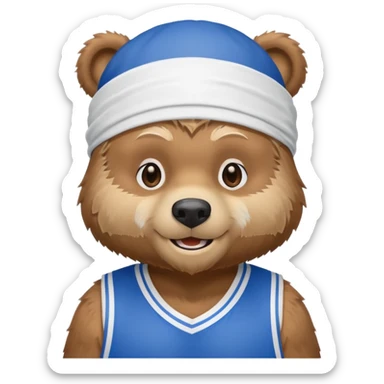 cute Russian grizzly bear wearing a white durag and a blue basketball jersey sticker