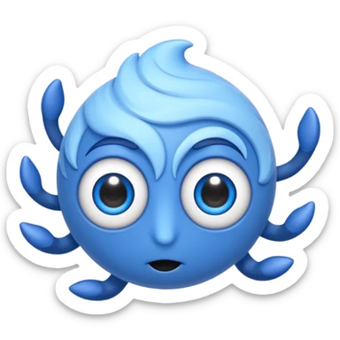 swirling blue cyclone emoji with big googly eyes and blue limbs, emoji-inspired simplicity sticker