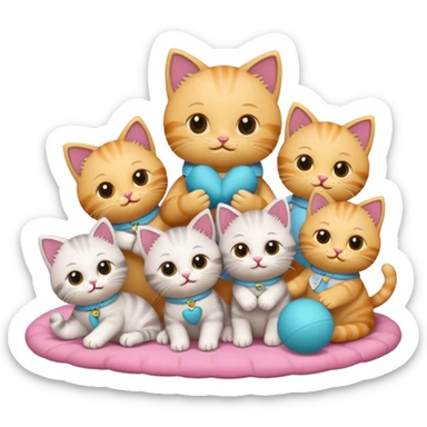 ten cute kittens playing with a doll, emoji style sticker