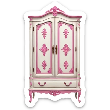 Vintage white wardrobe with pink details sticker