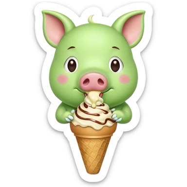 green pig with ice cream sticker