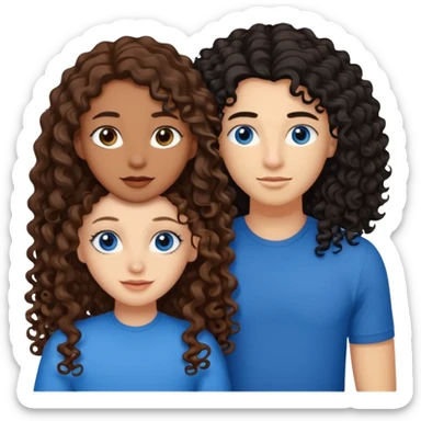 Two best friends .bestie 1: beige skin with brown long hair and blue eye. Bestie 2:mixed race skin with curly black hair and brown eye sticker