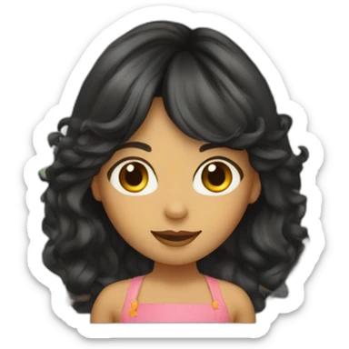 Young girl with long dark hair and curtain bangs cooking sticker