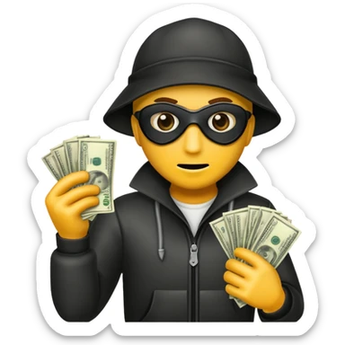 Robber with money sticker