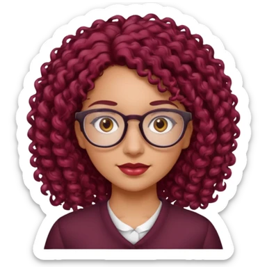 hispanic women with brown eyes and clear glasses and burgundy curly hair sticker
