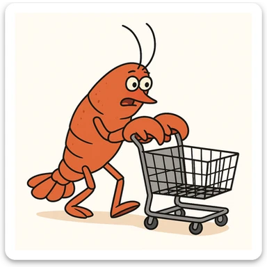 lobster pushing a shopping cart, white background sticker