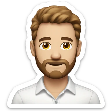 white man with small eyes, brown hair and a brown beard in a white shirt. sticker