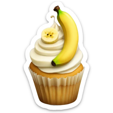 Vanilla cupcake topped with a banana slice sticker
