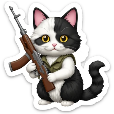 black and white cat with an ak47 gun sticker