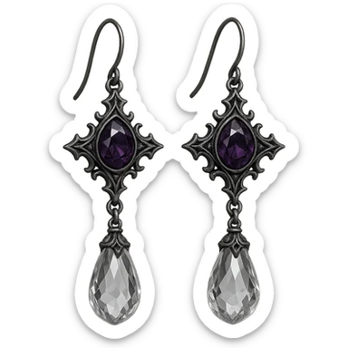 goth earrings with crystal drop, dark amethyst, mystical gothic sticker