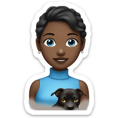 A bruinette girl with blue eyes and black pit bull sticker