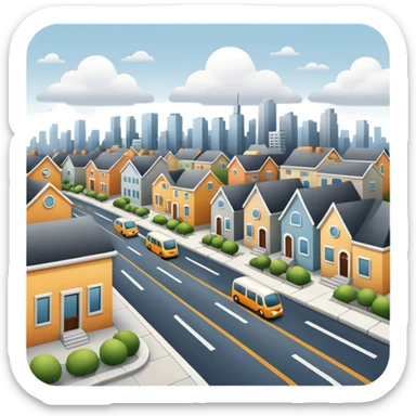 a small city,with buildings, streets, with it's calm transit sticker