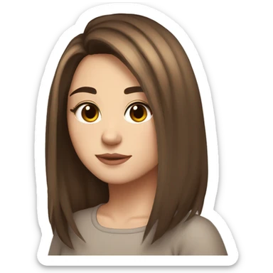 Girl brown middle length hair brown eyes, pale, long bottom lashes, lazy outfit sticker