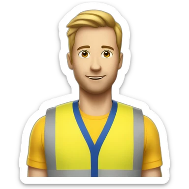 Ikea coworker blue t-shirt stripe and yellow vest sticker