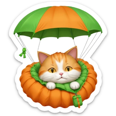 sleepy cat with green parachute sticker