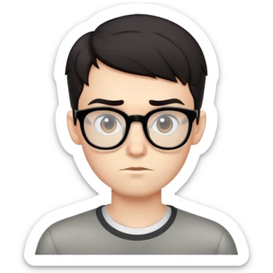 nerdy skinny dark haired boy with strong dark eyebrows and glasses, no beard, short hair sticker