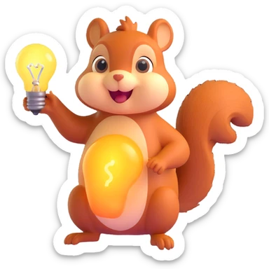 a squirrel with a glowing idea bulb, surprised expression sticker