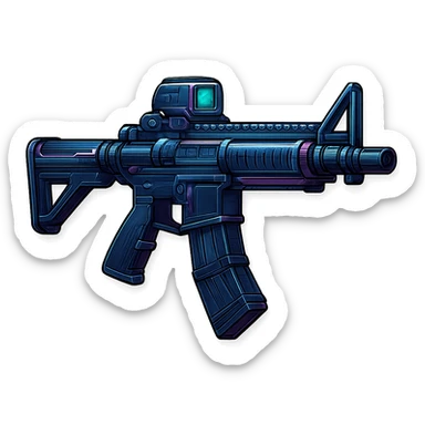 the image is the icon for a videogame  item. futuristic cyberpunk -ready to equip- it is master craftsmanship [ unequipped item ]
It is a m4 platform rifle with coupled magazines - neatly staged 3/4 profile view sticker