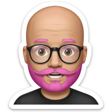 bald man, pink beard, glasses, face tattoos, friendly expression, memoji style sticker