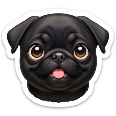 Cinematic Comical Black Pug Portrait Emoji, Head tilted dramatically with an exaggeratedly amused expression, featuring a sleek black coat with a glossy finish, wide, expressive dark eyes filled with playful disbelief, Simplified yet hilariously expressive features, highly detailed, glowing with a slightly sassy glow, high shine, dramatic yet playful, stylized with an air of cheeky mischief, bright and endearing, soft glowing outline, capturing the essence of a spirited and over-the-top companion, so meme-worthy it feels like it could side-eye its way into internet fame instantly! sticker
