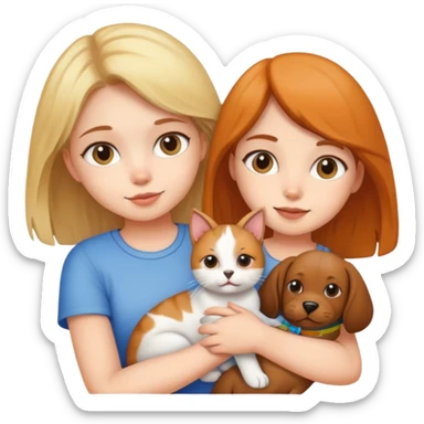 Girl holding a cat and a dog sticker