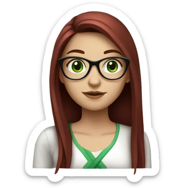 white girl with green eyes, glasses, and long straight dark red hair sticker