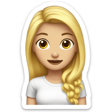 saludo de chica rubia y remera negra sticker