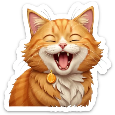 A high-resolution photo-realistic digital illustration of a solid ginger tabby cat, head titled up yawning sticker