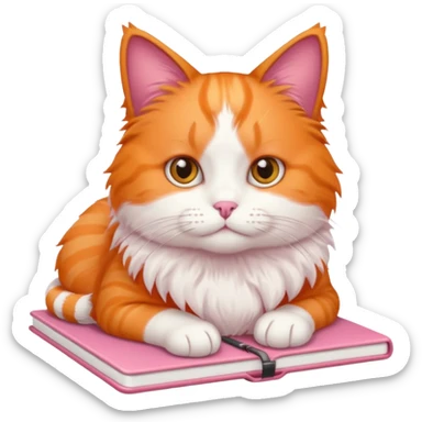 A pink note book with a orange and white cat on it sticker