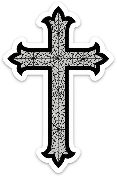 gothic style black cross with spiderwebs sticker