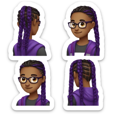 Brown teen nerd androginous boy with black and dark purple box braids showing near the eyes sticker