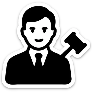 legal expert icon, professional person with a gavel, confident expression sticker
