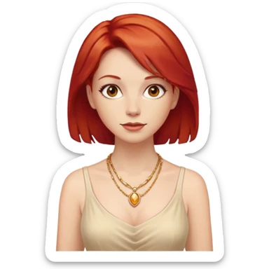 lady-in-light beige-dress-,-red-hair,-wearing-necklace sticker