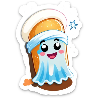 A Twinkie cream filled smiling with a towel over its face and fairy dust in the air sticker