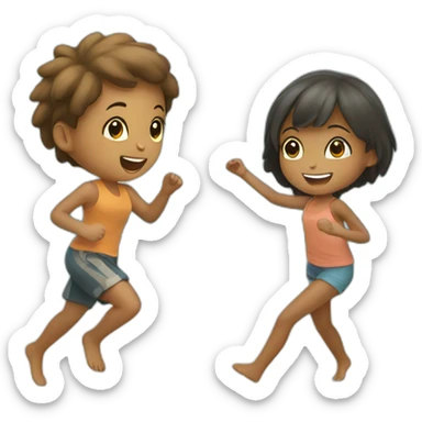 girl & boy playing tag on the beach sticker
