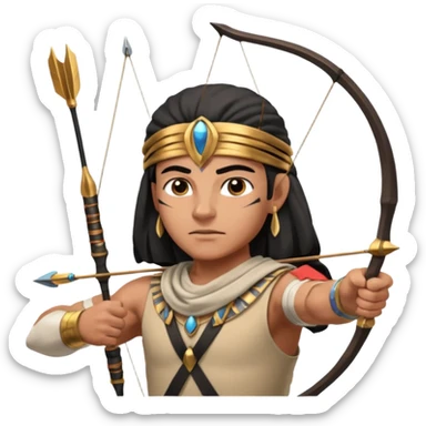 Emoji portrait of an Egyptian archer. Headcloth, focused expression. sticker