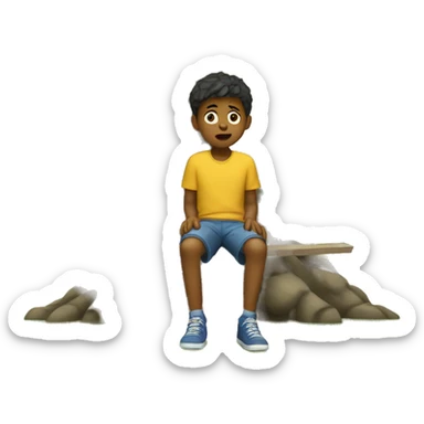 A boy who is regretting sitting under a tree sticker