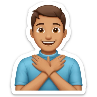 Hands crossed holding his neck laughing  sticker