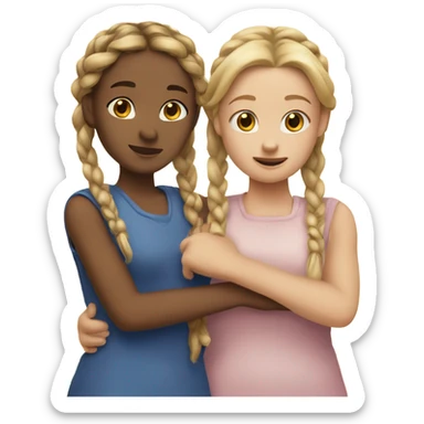 Two girls hugging one girl has dark blonde braids and fair skin one girl has blonde braids and fair skin sticker