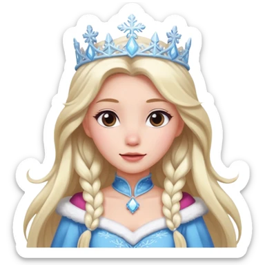 snow princess with long hair wearing snow chirsmas clothes looking at the front sticker